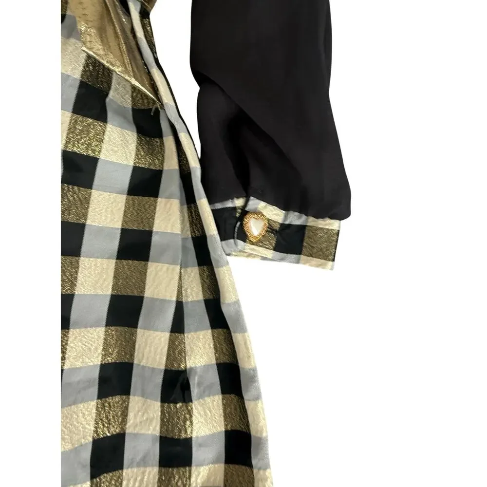 Vintage Rose Cottage Girls Holiday Dress | Size 5 | Black Velvet & Gold Plaid